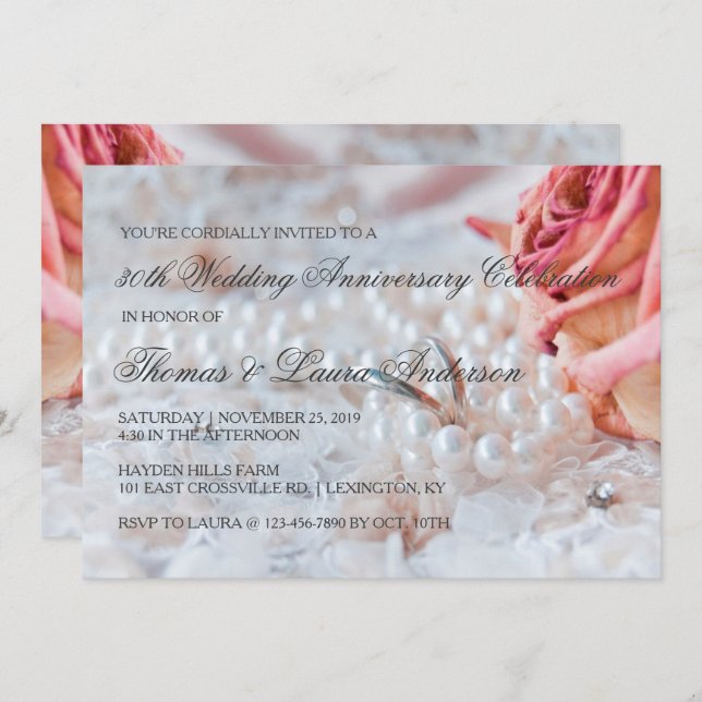 Hochzeitsringe Perlen 30. Hochzeitstag Einladung (Vorne/Hinten)