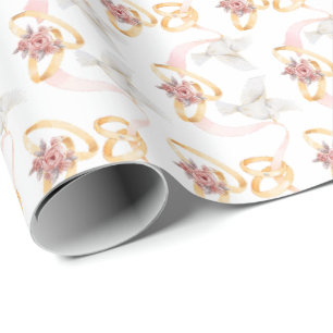 Hochzeitsringe und Vögel Aquarell-Geschenkpapier Geschenkpapier
