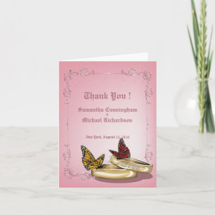 Hochzeitsrings & Couple Butterflies Pink Vielen Da Dankeskarte