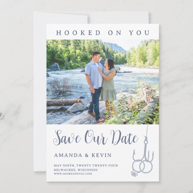 Hochzeitsrings Save the Date für Angelhaken (Vorderseite)