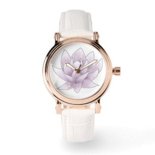 Hochzeitsrosa Lotus Weiß und Rose Gold Armbanduhr