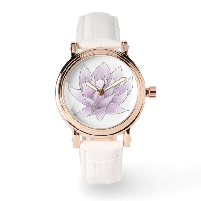 Hochzeitsrosa Lotus Weiß und Rose Gold Armbanduhr (Vorderseite)