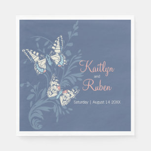 Hochzeitsrosa-Schmetterlinge mutierten blau und ko Serviette