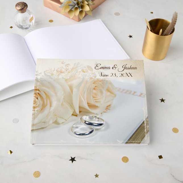 Hochzeitsrosen und Ringe Gästebuch (Vorderseite Offen)