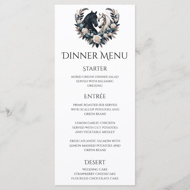 Hochzeitsross in der Liebe Menükarte (Vorderseite)