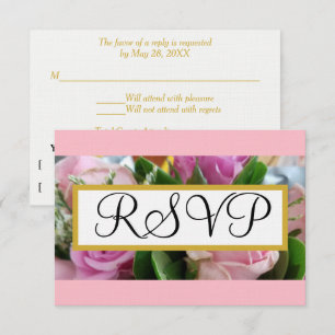 Hochzeitsrosse: Pastellrosa Rosen Gold RSVP Karte