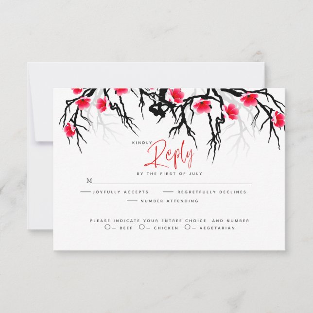 HochzeitsrSVP | Japanische Zweigstelle Blossom RSVP Karte (Vorderseite)