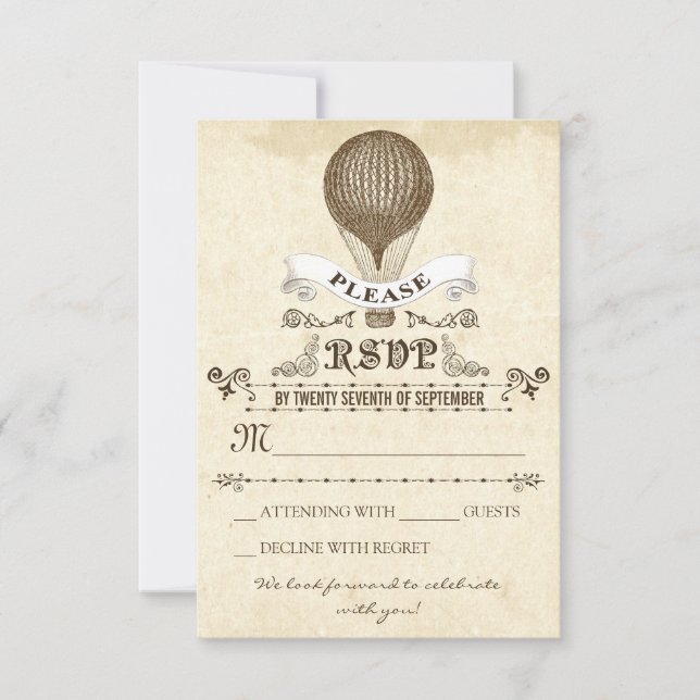 HochzeitsrSVP mit romantischem Vintagen Heißluftba RSVP Karte (Vorderseite)