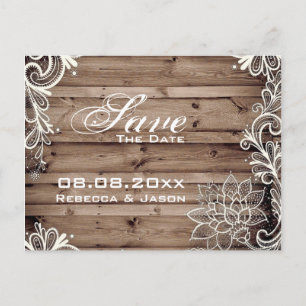 Hochzeitssaal aus Stallholz Save the Date Ankündigungspostkarte