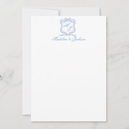 Hochzeitssache des Blue Monogram Wappen Watercolor Dankeskarte