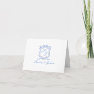 Hochzeitssache des Blue Monogram Wappen Watercolor Dankeskarte