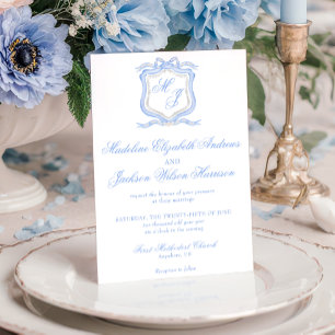 Hochzeitssache des Blue Monogram Wappen Watercolor Einladung