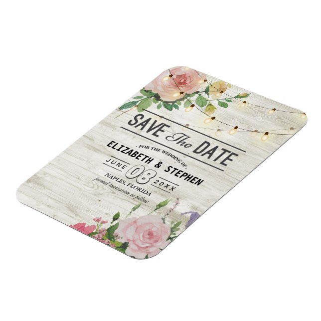 Hochzeitssache speichern der Date Wood Blume Strin Magnet (Linke Seite)