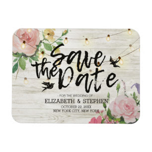 Hochzeitssache speichern der Date Wood Blume Strin Magnet