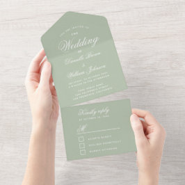 Hochzeitssage Green Elegant Script Calligraphy UAW All In One Einladung