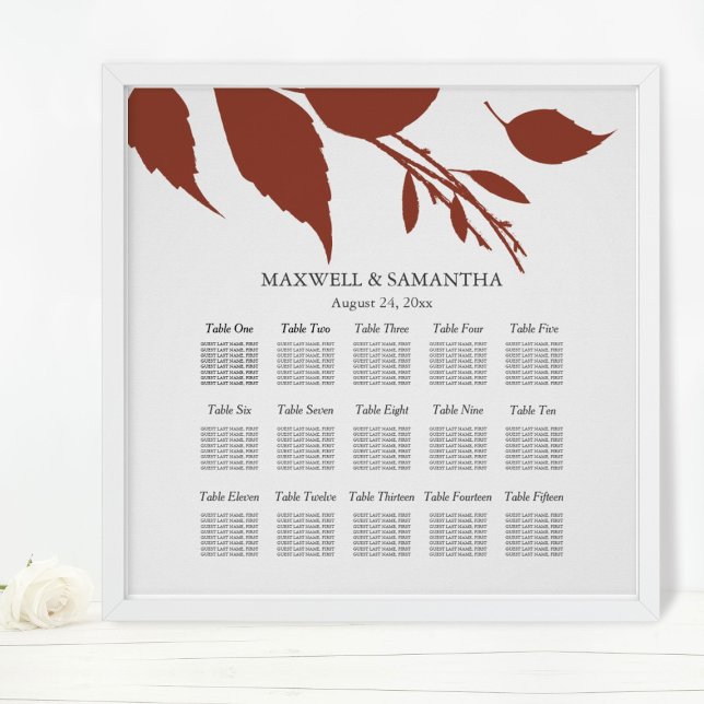 Hochzeitssaison CHART Elegant Burnt Orange Blätter Poster (orange wedding seating chart autumn leaves
)