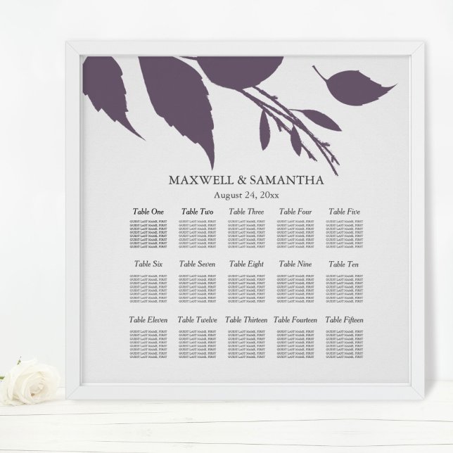 Hochzeitssaison CHART Elegantes Pflaumen Lila Blät Poster (wedding seating chart fall leaves
)