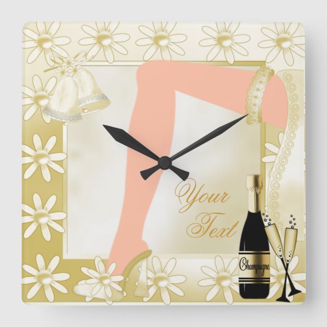 Hochzeitssake 2 Wall Clock Quadratische Wanduhr (Vorderseite)
