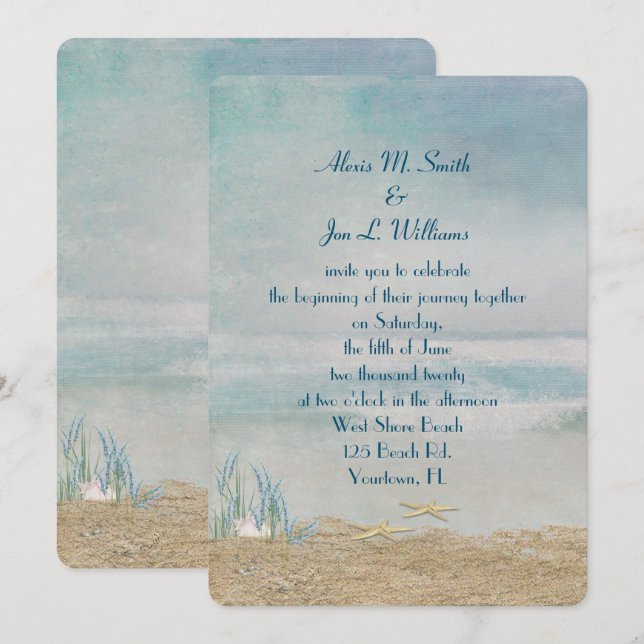 Hochzeitssartoffel am Strand Einladung (Vorne/Hinten)