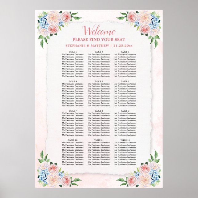 Hochzeitssattel Hydrangea Rosa Blütenblume Poster (Vorne)