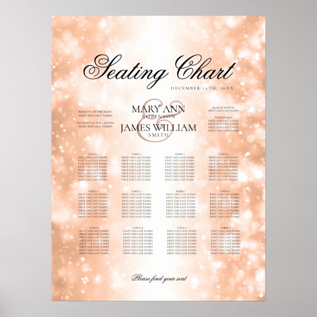 Hochzeitssattel Rose Gold Shimmer Lights Poster (Vorne)