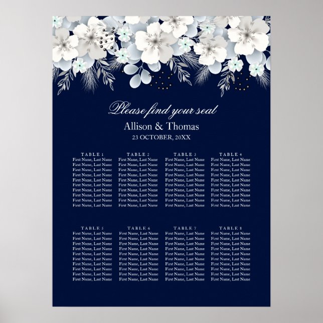 Hochzeitssattel Weiße Blume Sakura blau Poster (Vorne)