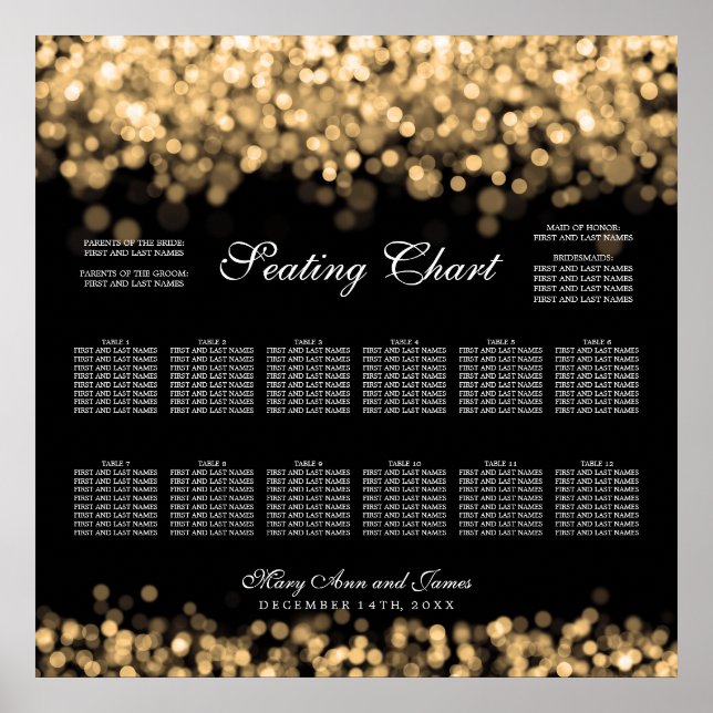 Hochzeitssattelschablone Gold Lights Poster (Vorne)
