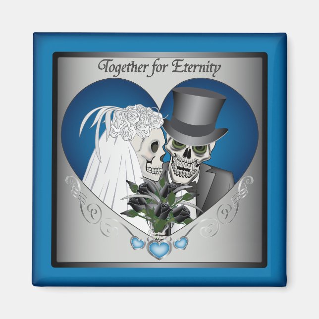 Hochzeitsschädel - Blau Magnet (Vorne)