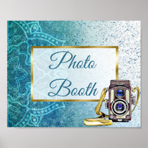 Hochzeitsschild Fotoautomat Blaues Mandala Poster