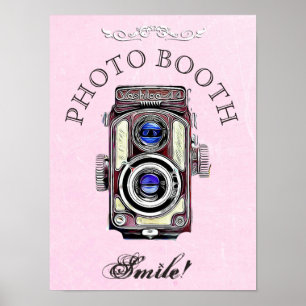Hochzeitsschild für Fotobox, rosa Vintage-Kamera Poster