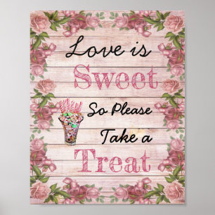 Hochzeitsschild für Süßigkeitenbuffet, Korallenbon Poster