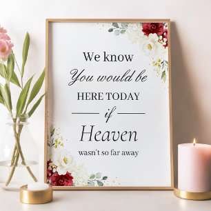Hochzeitsschild in Liebe Erinnerung Rot Weiße Blum Poster