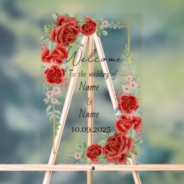 Hochzeitsschild mit floralrotem Acryl Acrylschild