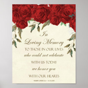 Hochzeitsschild rote Rosen floral in liebevoller E Poster
