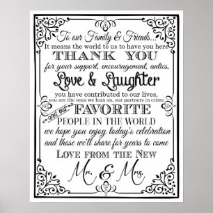 Hochzeitsschild Schwarz-Weiß Danksagungsschild Poster