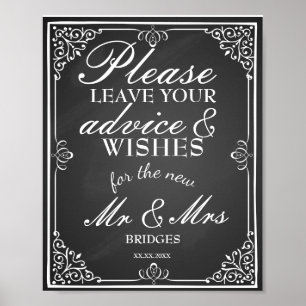 Hochzeitsschild-Tipps und gute Wünsche dem neuen H Poster
