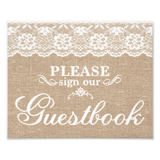 Hochzeitsschilder - Jute & Spitze - Gästebuch - Fotodruck