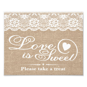 Hochzeitsschilder - Jute & Spitze - Liebe ist süß Fotodruck