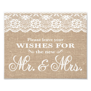 Hochzeitsschilder - Jute & Spitze - Wünsche - Fotodruck