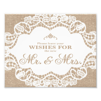 Hochzeitsschilder - Jute & Spitze - Wünsche - Fotodruck