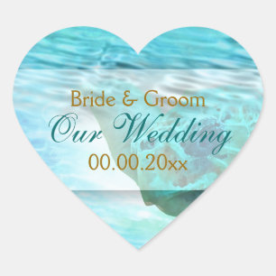 Hochzeitsschildkröte zum Thema Strand PERSONALIZE Herz-Aufkleber