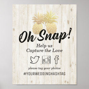 Hochzeitsschläfchen Hashtag Goldene Ananas Rustika Poster