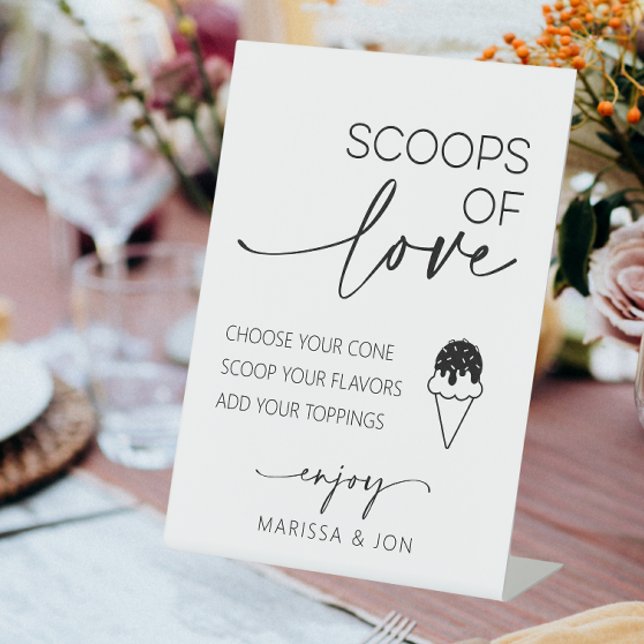 Hochzeitsschotte der Liebe Ice Cream Sockelschild (Scoops of love ice cream wedding sign)