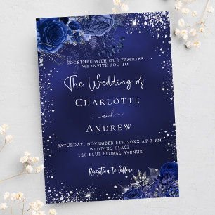Hochzeitsschreiben für Navy-Silber-Blume Einladungspostkarte