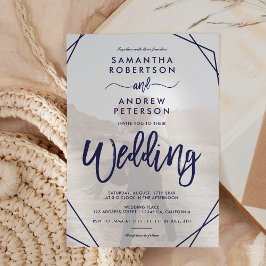 Hochzeitsschrift für Foto in Navy Einladung