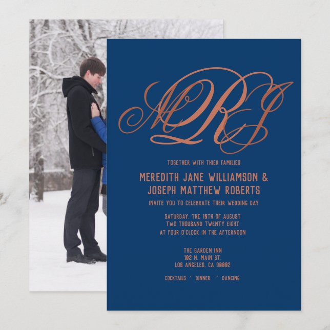 Hochzeitsschrift für Monogramm-Schriftzeichen mit  Einladung (Vorne/Hinten)