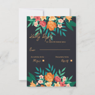 Hochzeitsschrift Gelb und Orange Floral RSVP Karte
