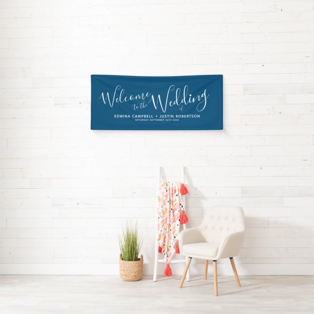 Hochzeitsschrift mit weißem Herz Schrift, blaue Be Banner (Insitu)