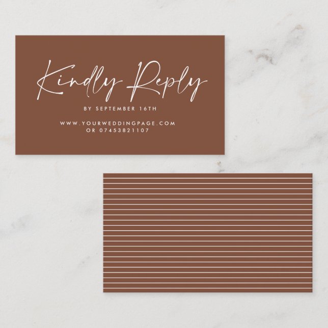 Hochzeitsschrift moderne braune natürliche elegant visitenkarte (Vorne/Hinten)