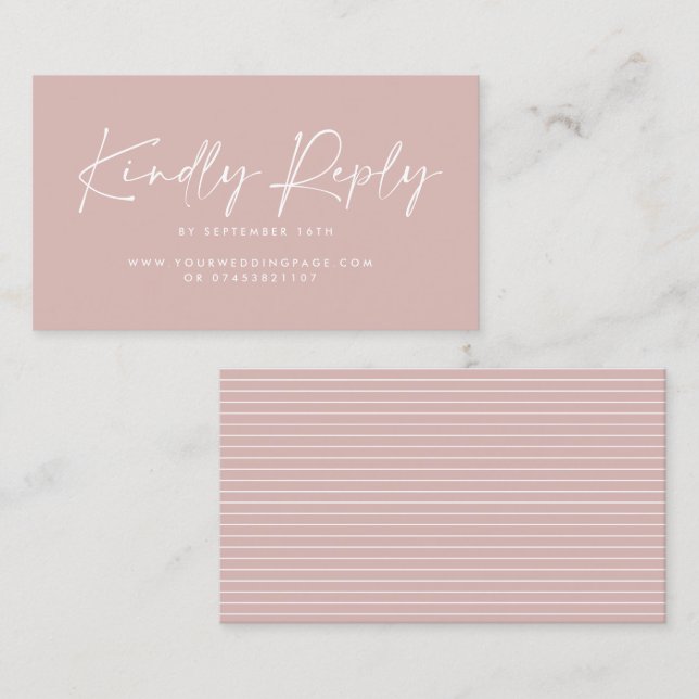 Hochzeitsschrift Moderne, rosa elegante Antwort Visitenkarte (Vorne/Hinten)